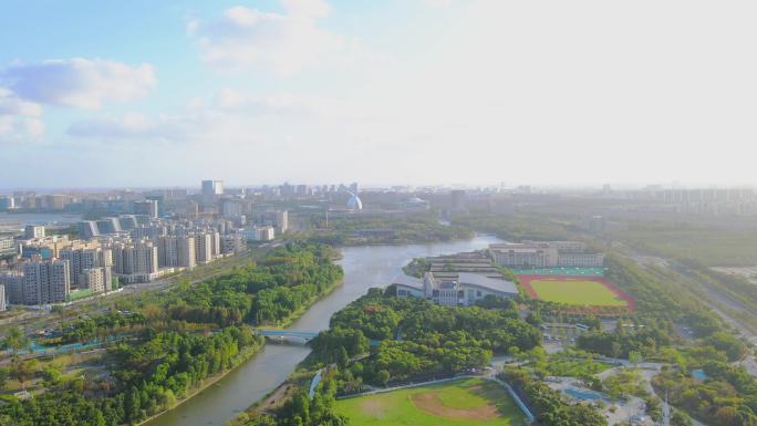 上海临港区滴水湖发展建设4K航拍