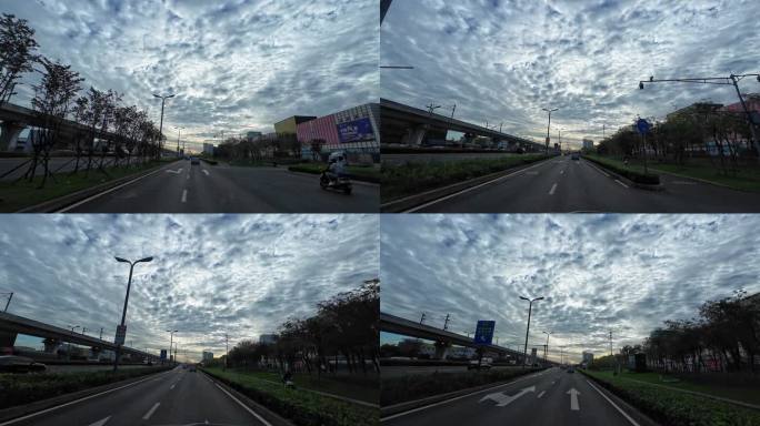 四川成都驾驶员视角清晨的城市道路天空云景