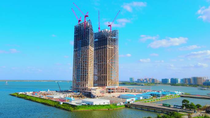 上海滴水湖洲际酒店建设4K航拍