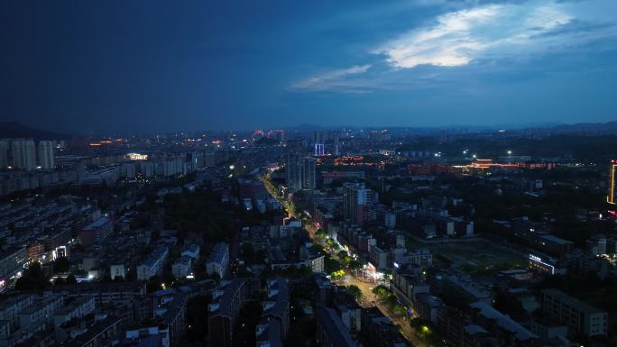 景德镇市夜景航拍珠山区珠山大道城市夜晚