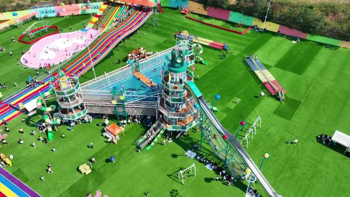 4K航拍周末户外亲子游乐场游乐园