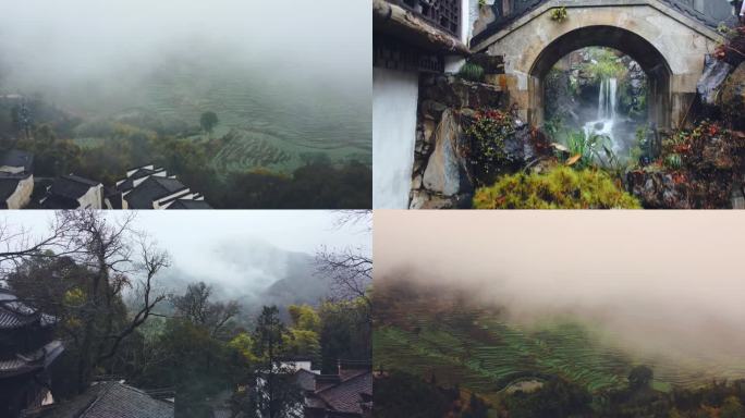 江西上饶婺源篁岭水墨烟雨江南航拍风景