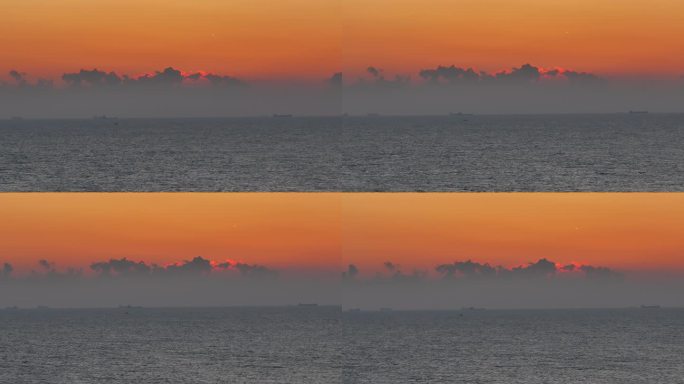 航拍威海市环翠区猫头山东侧海上日出晨光