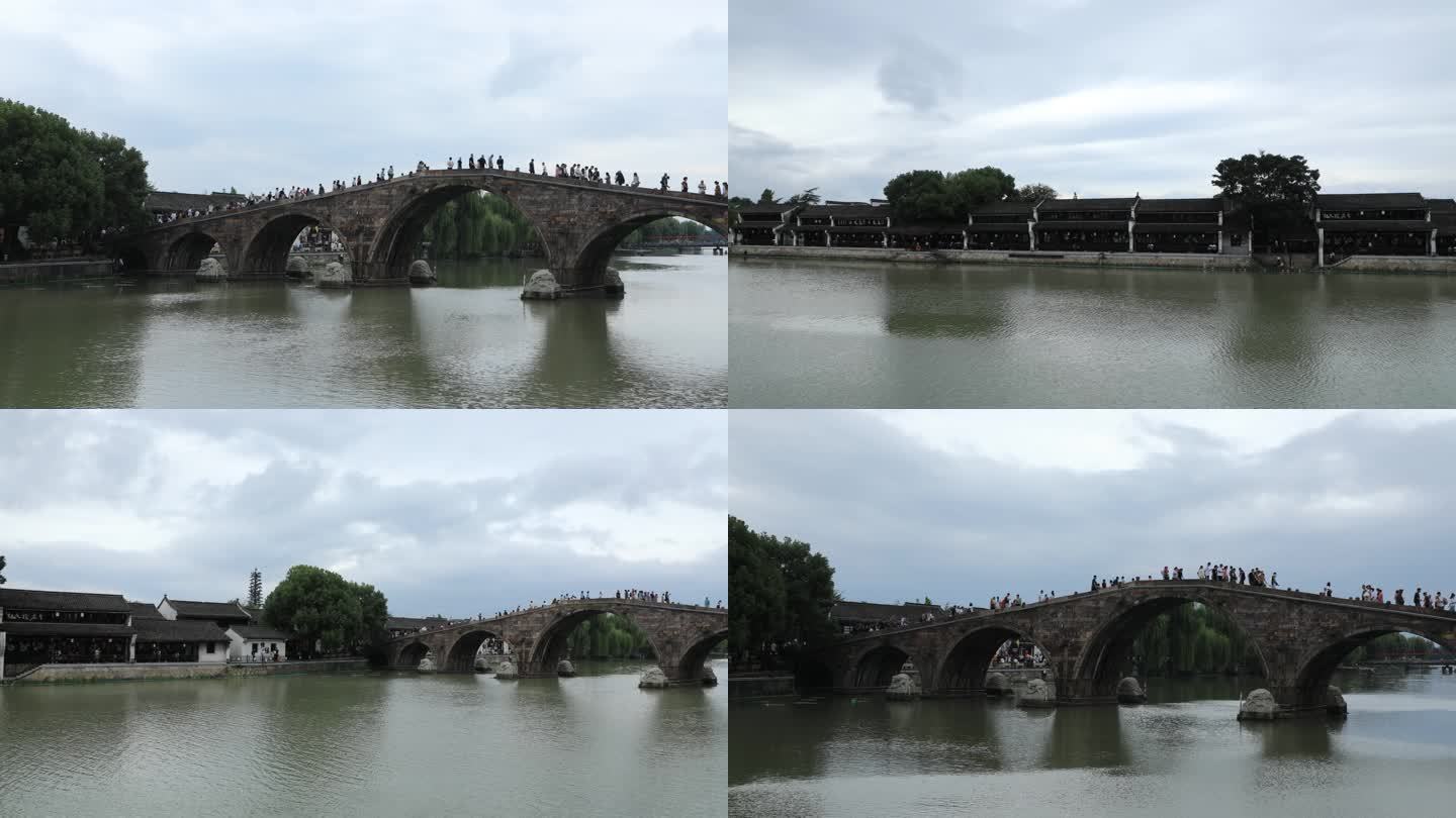古镇古桥游客延时摄影