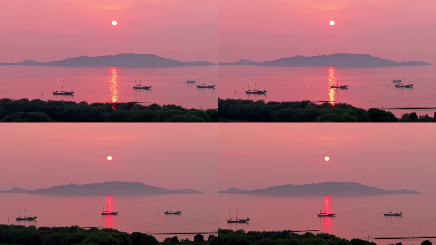 湖心岛夕阳晚霞实拍