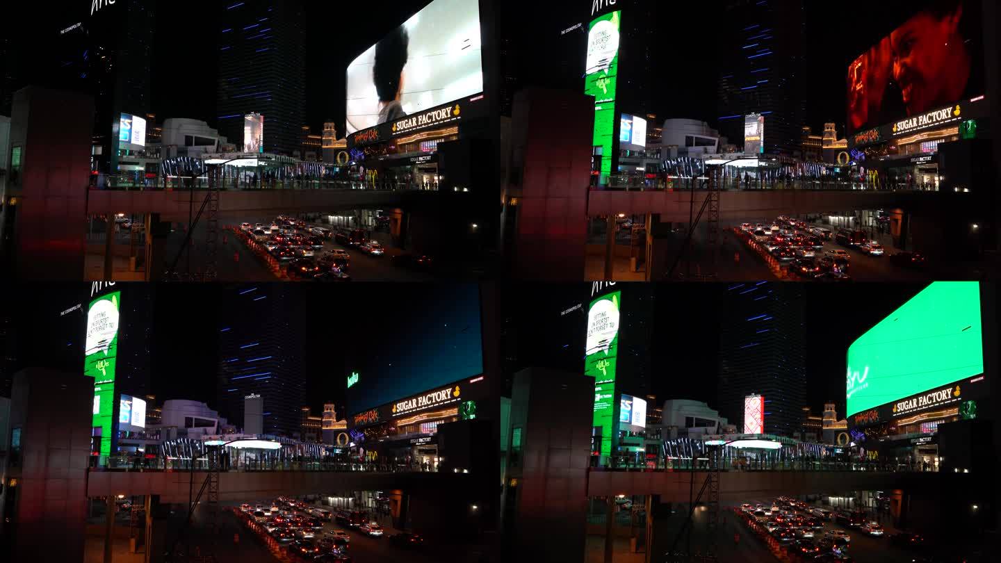夜晚街头霓虹闪烁的LED大屏