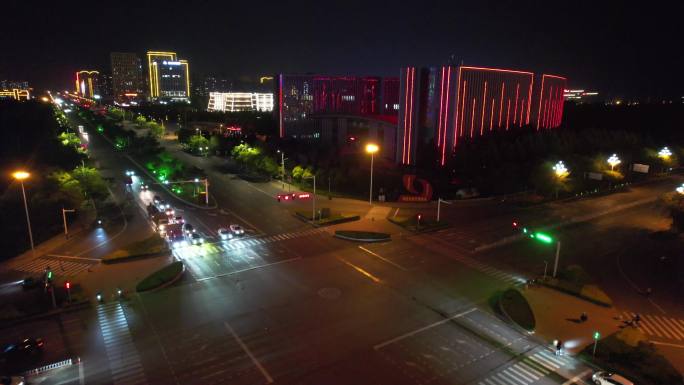 河北沧州城市夜景灯光航拍