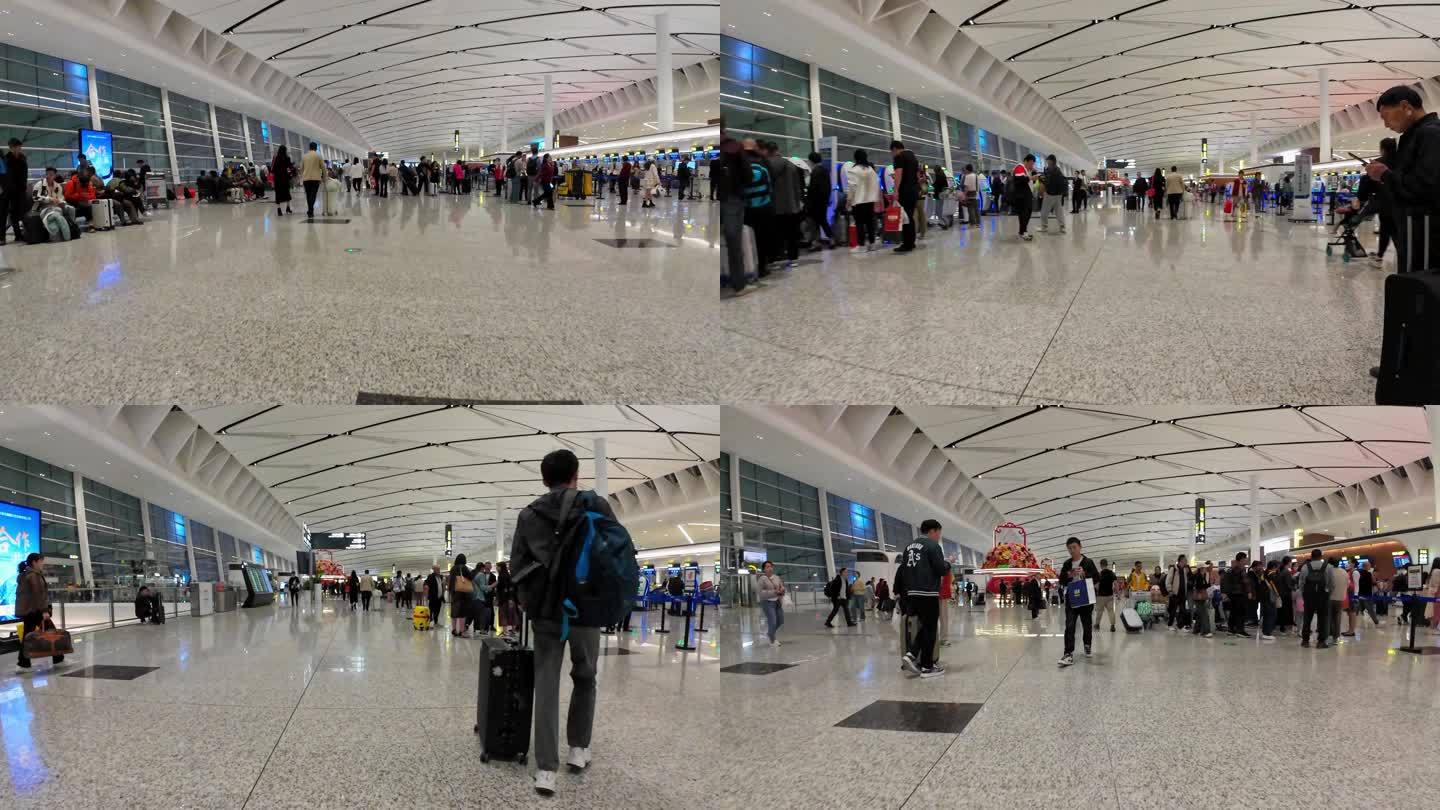 四川成都天府机场航站楼出发大厅的人群延时