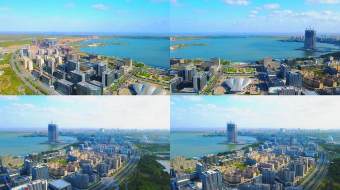 上海临港区滴水湖发展建设4K航拍