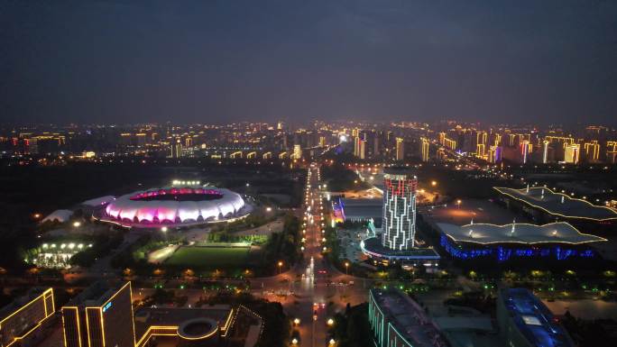 河北沧州城市夜景灯光航拍