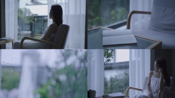 雨天美女伤感室内 情绪 雨天情绪 伤感