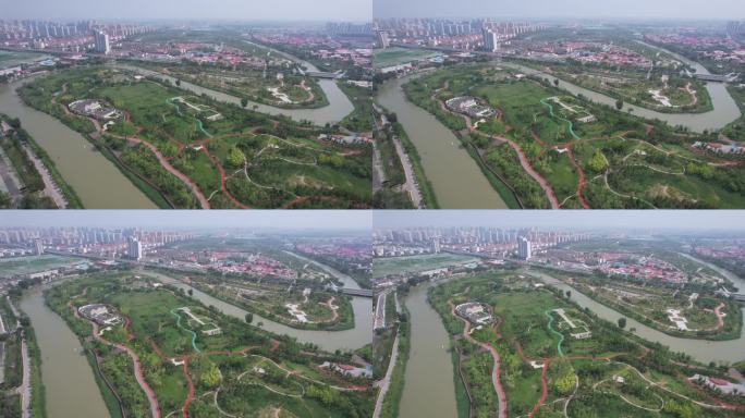 河北沧州大运河百狮园航拍