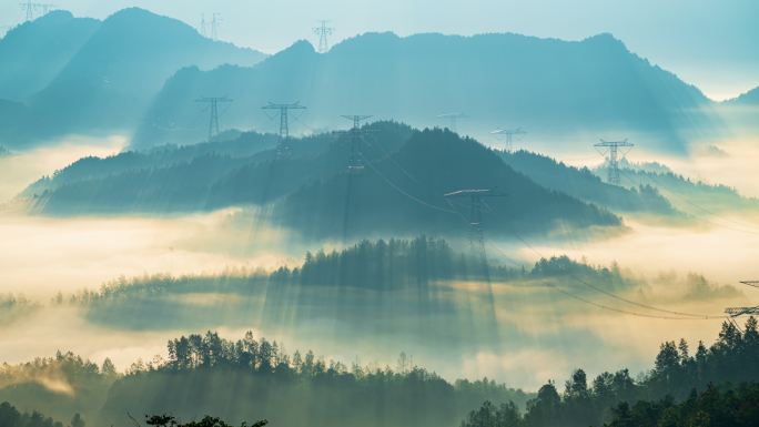 大山中云雾晨光光束延时