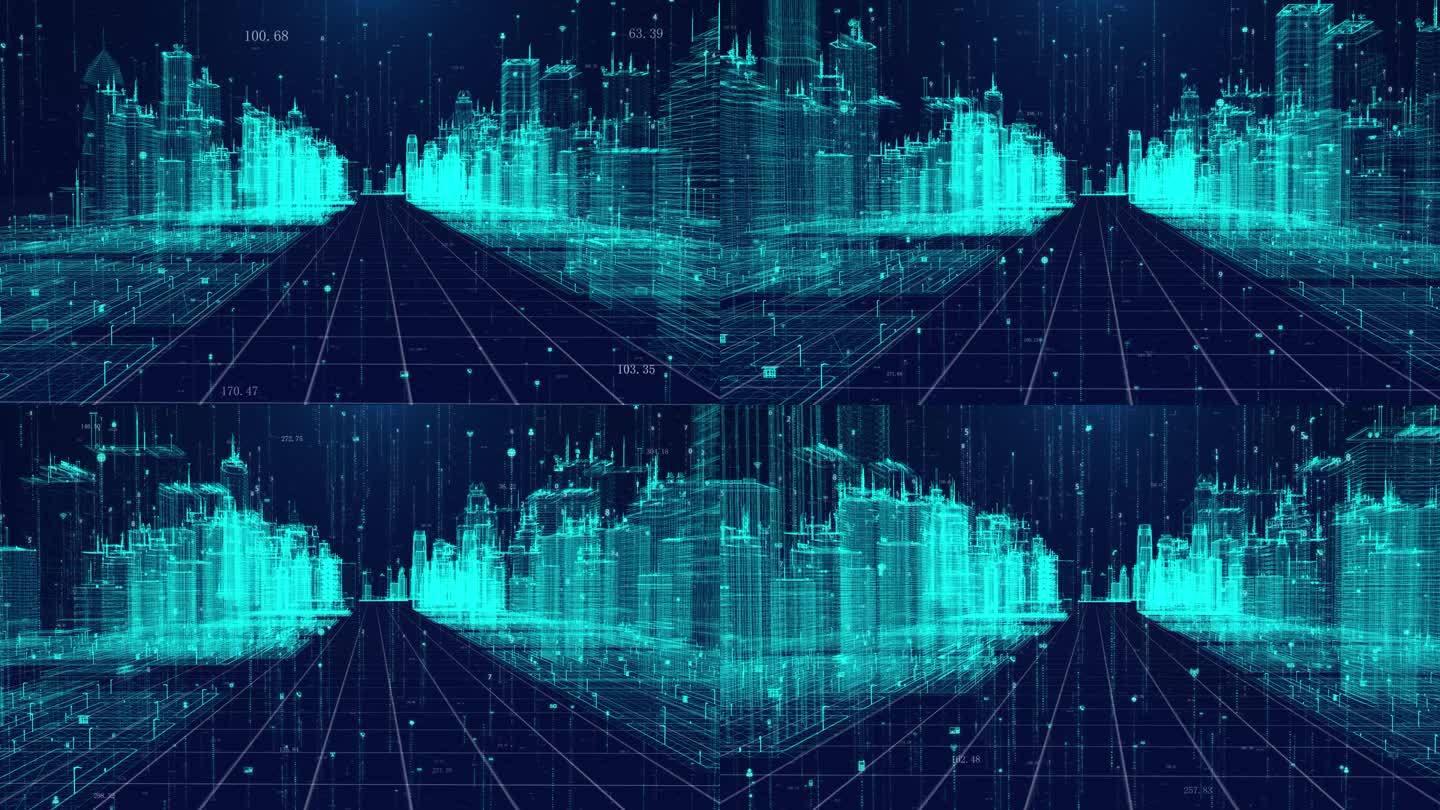 粒子线框虚拟科技全息城市背景