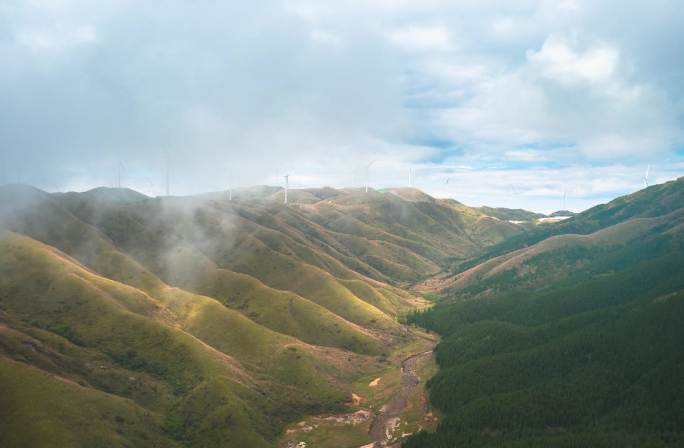 天空风车云海全州天湖高山景色航拍延时合集