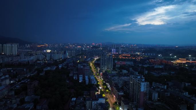 景德镇市夜景航拍珠山区珠山大道城市夜晚