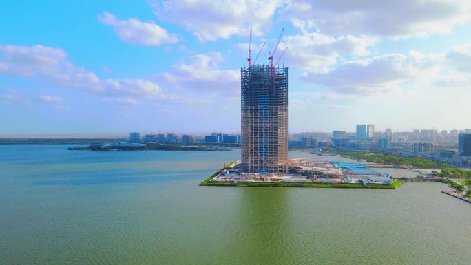 上海滴水湖临港西岛金融中心建设4K航拍