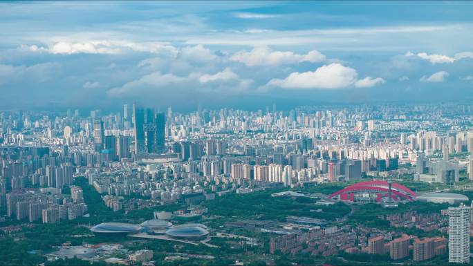 南京雨后城区航拍延时