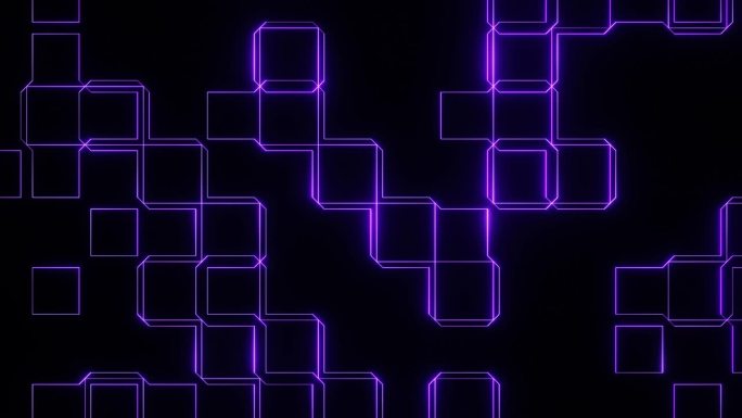 紫色在黑色抽象霓虹灯发光移动方块背景VJ循环动画在4K
