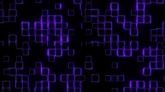紫色在黑色抽象霓虹灯发光移动方块背景VJ循环动画在4K