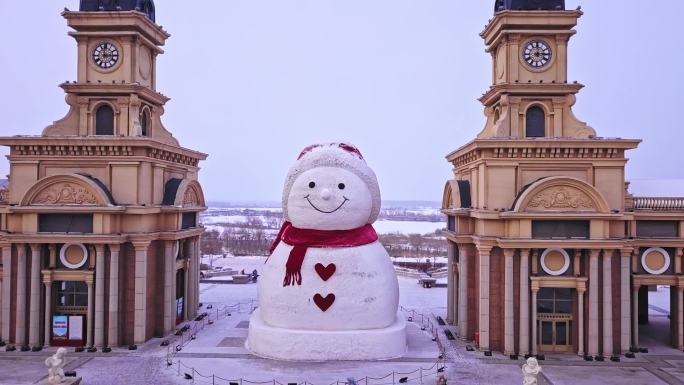 哈尔滨广场雪人航拍