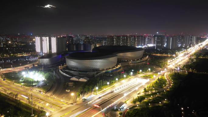 成都凤凰山体育公园足球场夜景航拍