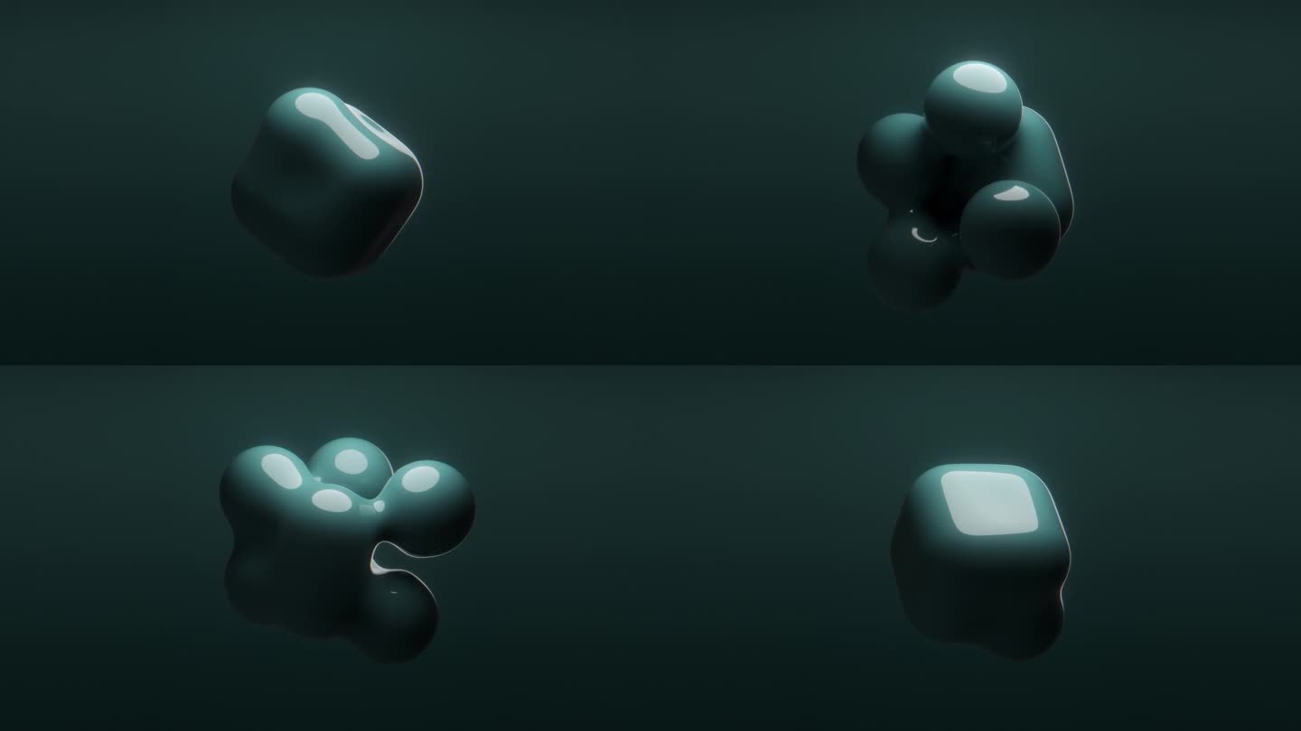 令人满意的抽象3D动画，优雅的运动，蓝绿色主题