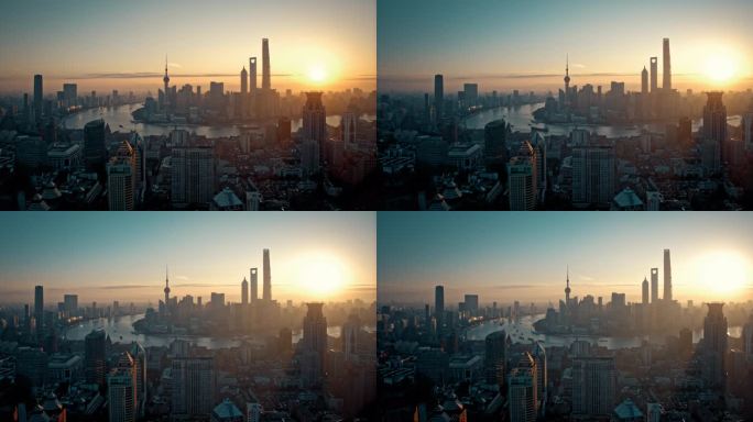 上海清晨第一缕阳光航拍