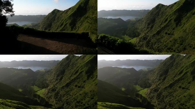 航拍图片Lagoa das Sete Cidades(七城泻湖)，葡萄牙泻湖，位于亚速尔群岛的s<s