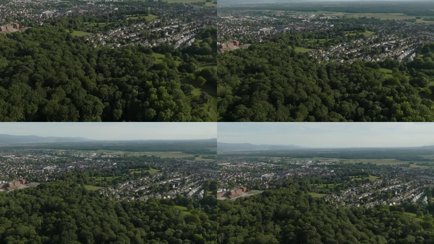 无人机拍摄的被大自然包围的小镇