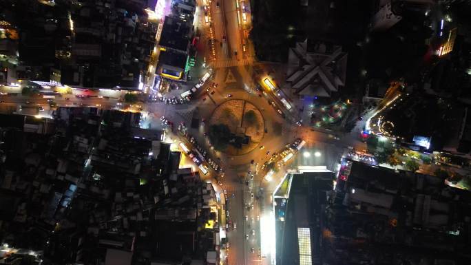长沙城市夜景交通车辆行驶夜景灯光航拍