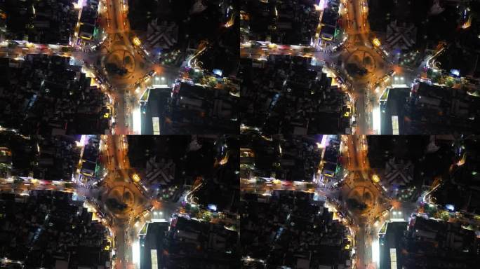 长沙城市夜景交通车辆行驶夜景灯光航拍