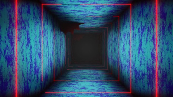 红上蓝和青色圆锯隧道背景VJ循环动画在4K