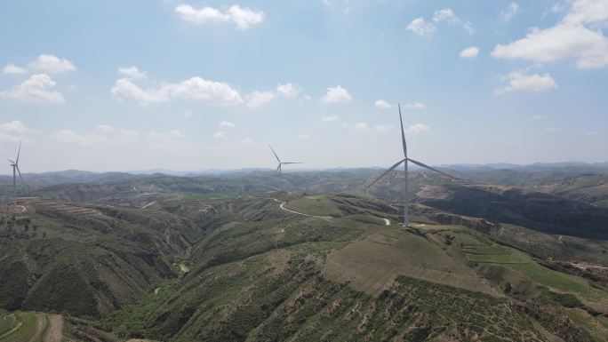 陕西陕北黄土高原地貌环境风力发电2