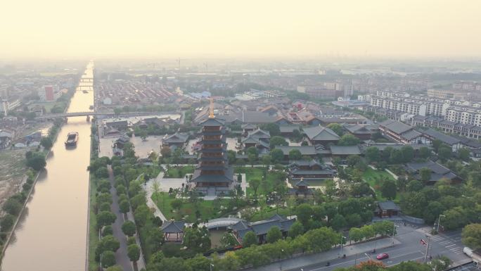 航拍上海宝山寺佛教寺院自然风光