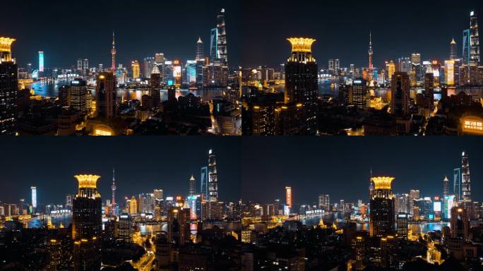 上海浦西夜景延时航拍