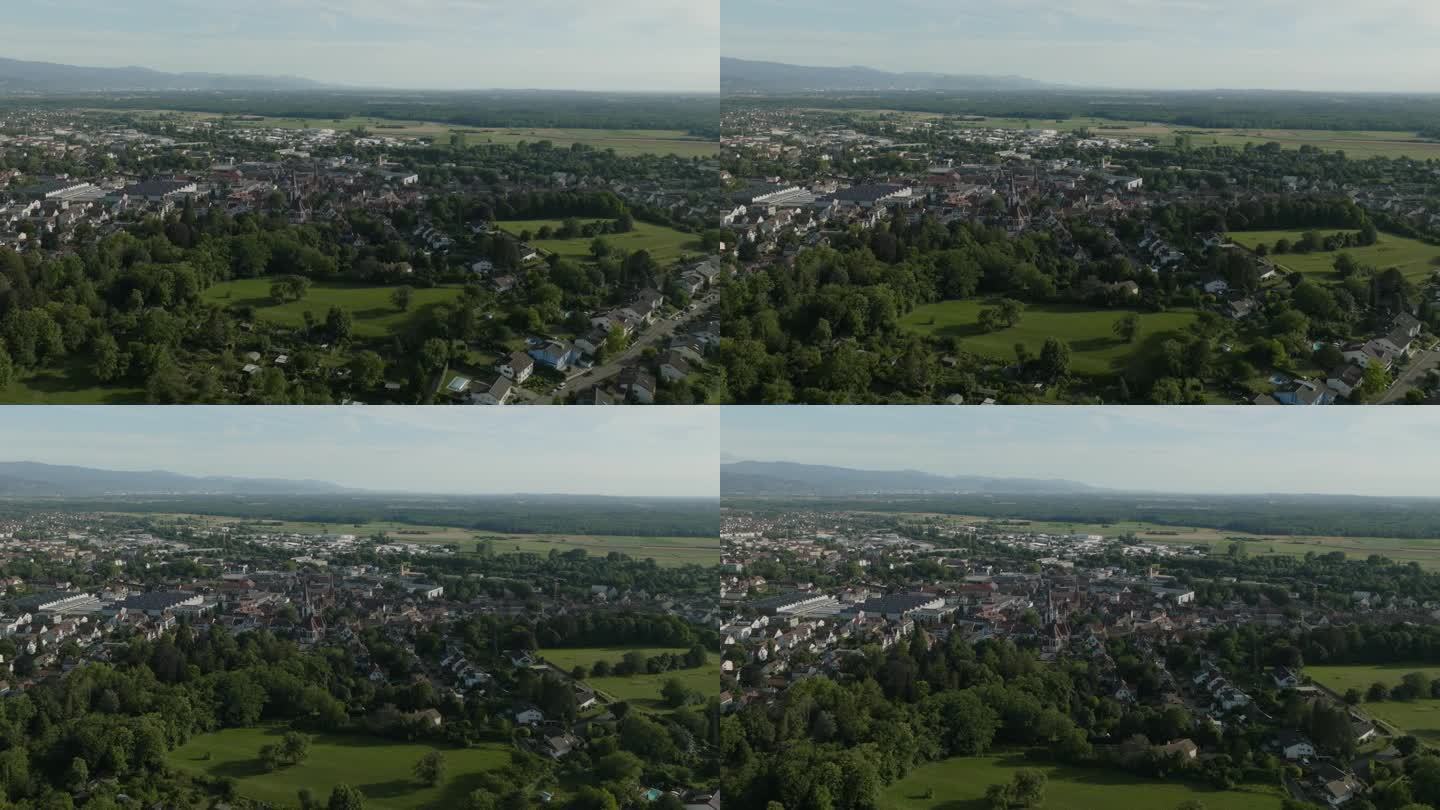 无人机拍摄的被大自然包围的小镇