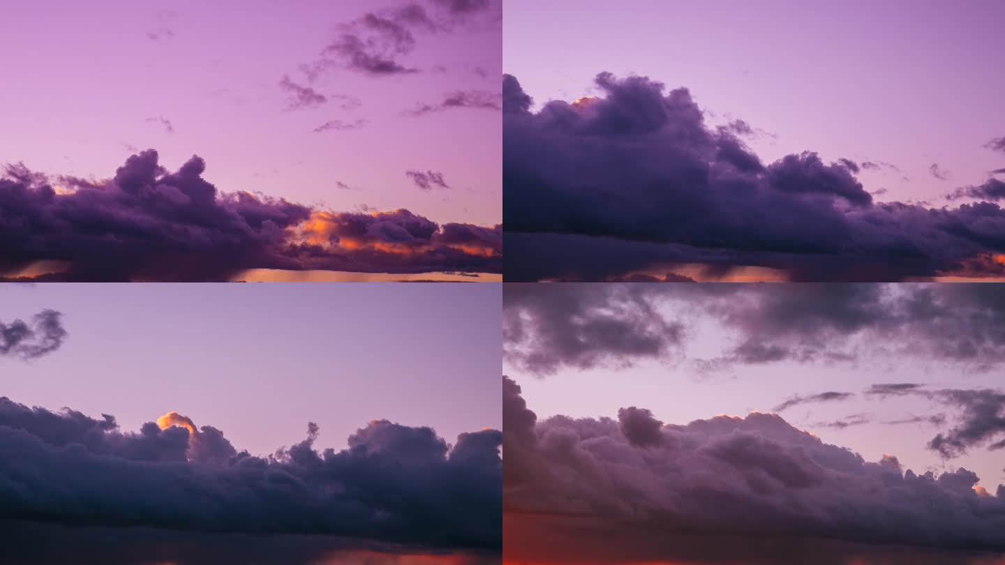 五颜六色的紫粉红色的云。光品红云景。4k延时戏剧性的品红天空与云。不寻常的天空背景。梦想的概念。想象