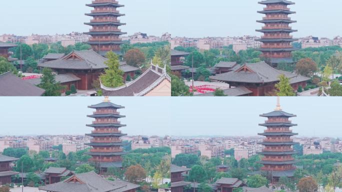 航拍上海宝山寺佛教寺院自然风光