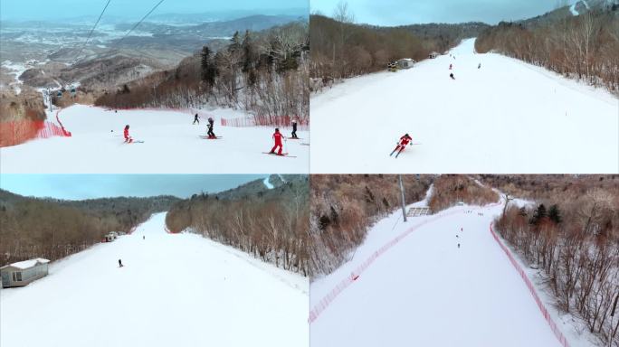 4K滑雪场滑雪双板滑雪