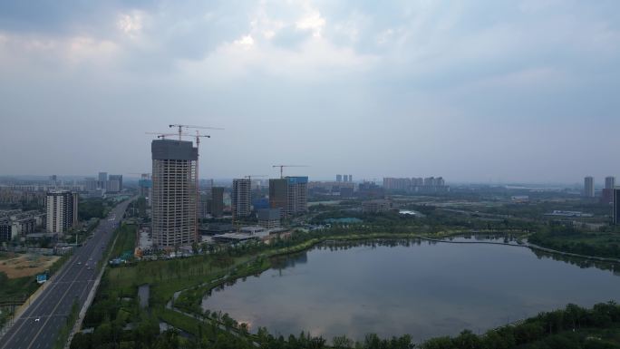 成都天府之眼怡心湖蔚蓝卡地亚航拍湖景