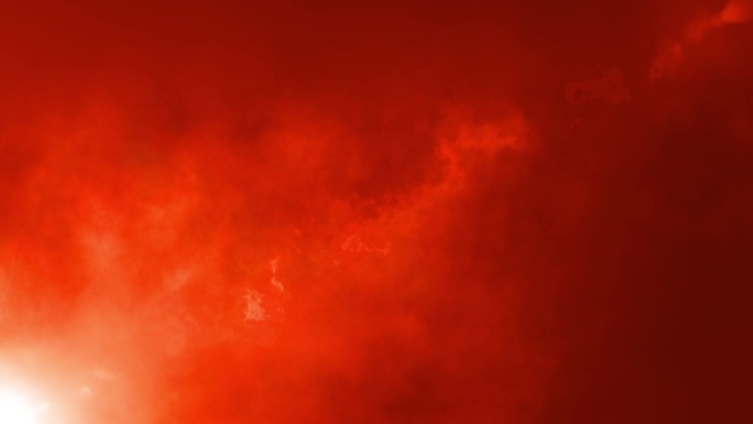 摘要环橙红色光学耀斑光烟云火粒子流从左下到右上的黑色背景效果动画。4K 3D大气软雾，烟雾，嘈杂与尘