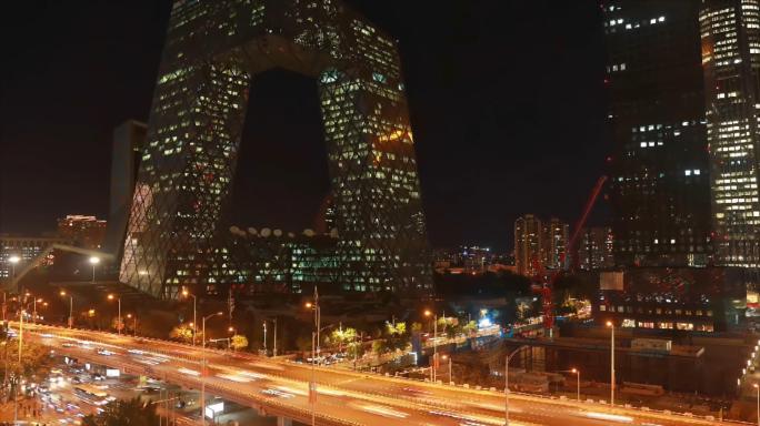 中央电视台车流延时逐格延时城市夜景