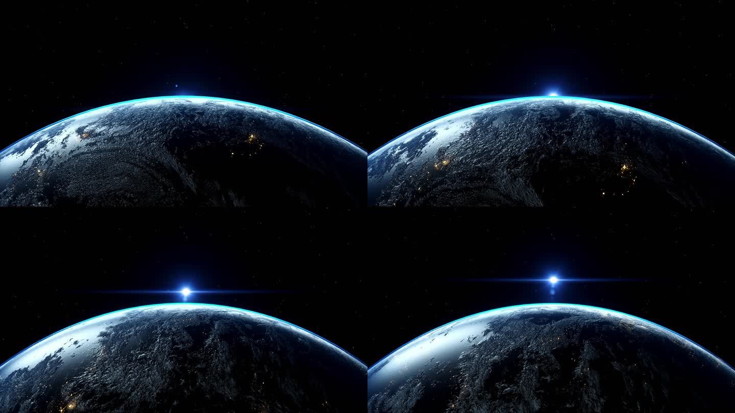 写实科技地球三维动画太阳升起
