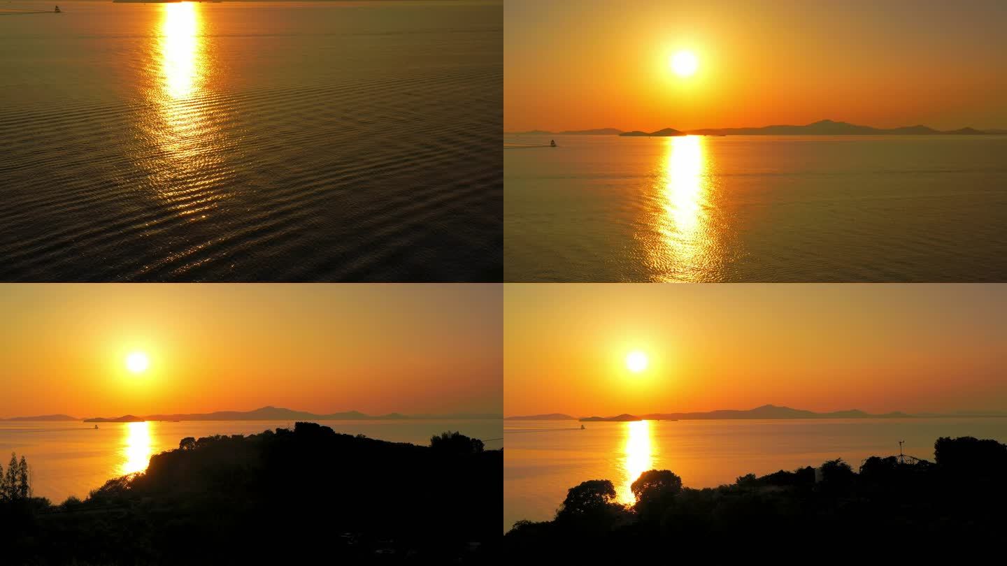 航拍太湖无锡夕阳