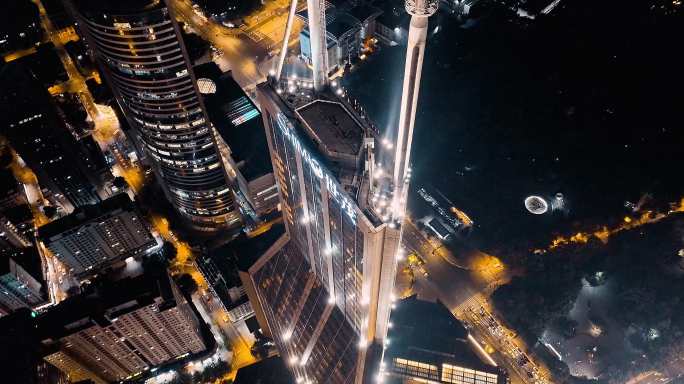 上海浦西黄浦区世茂大厦夜景航拍