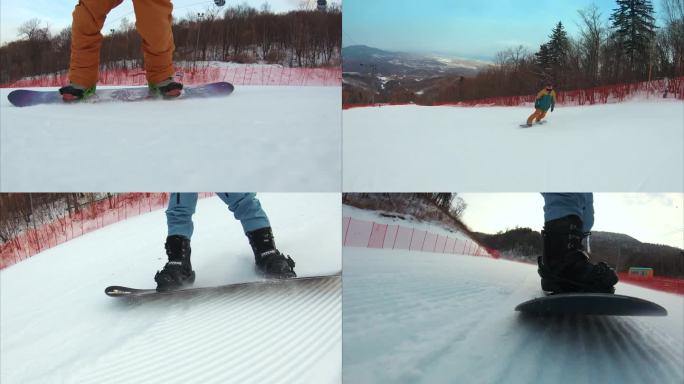 单板滑雪特写升格慢镜头跌倒