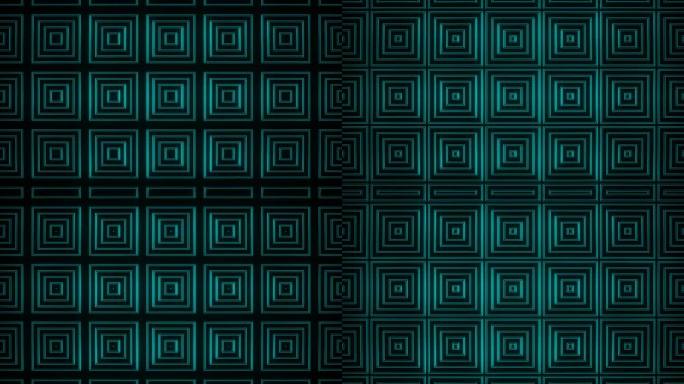 青色黑色抽象霓虹灯发光方形图案背景VJ循环动画在4K