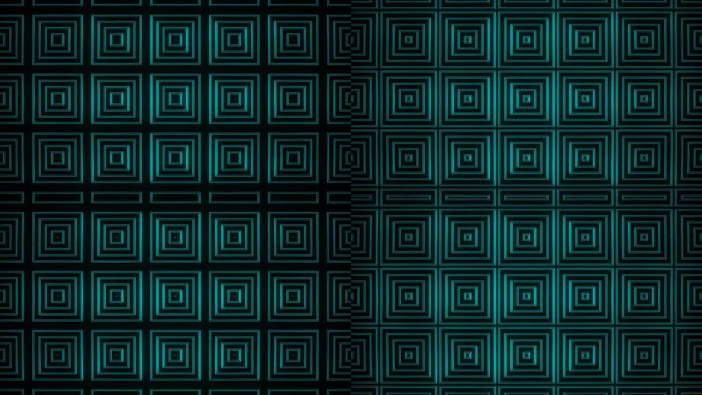 青色黑色抽象霓虹灯发光方形图案背景VJ循环动画在4K