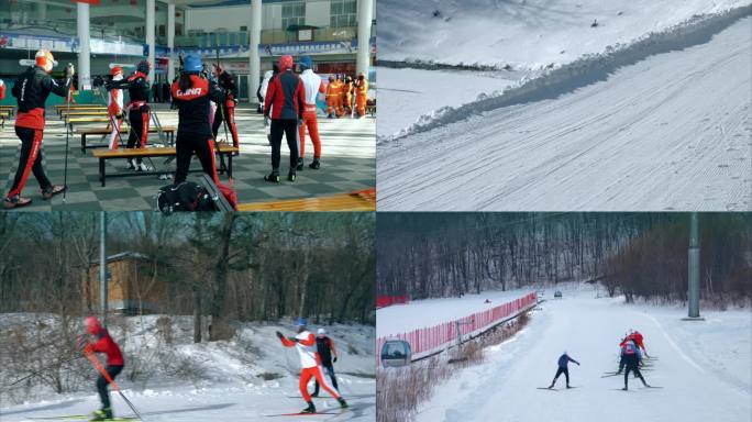 越野滑雪训练集训运动员热身滑雪场亚冬会